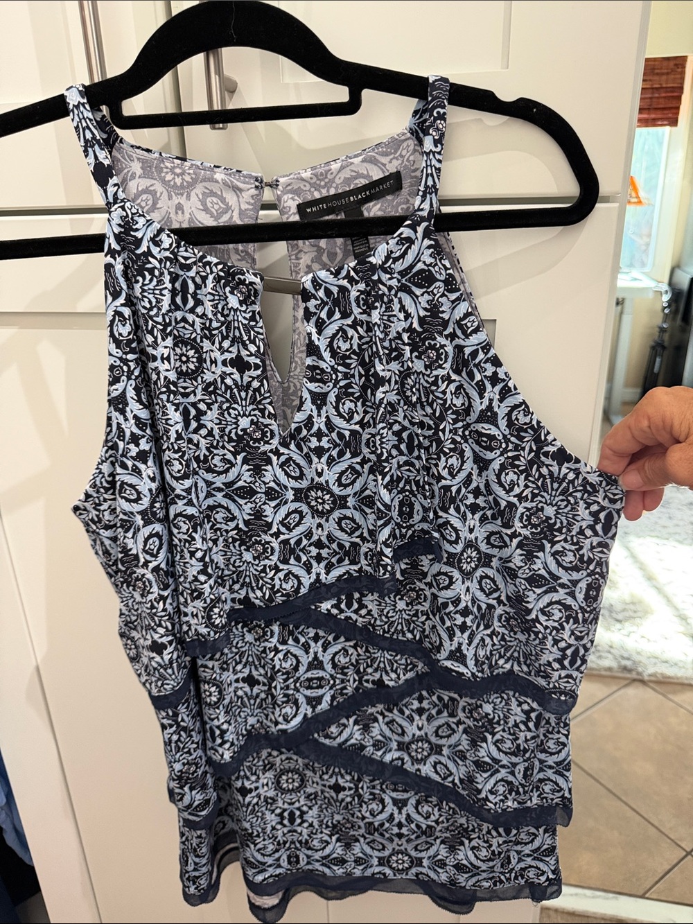 White House Black Market Navy & White Printed Halter Camisole